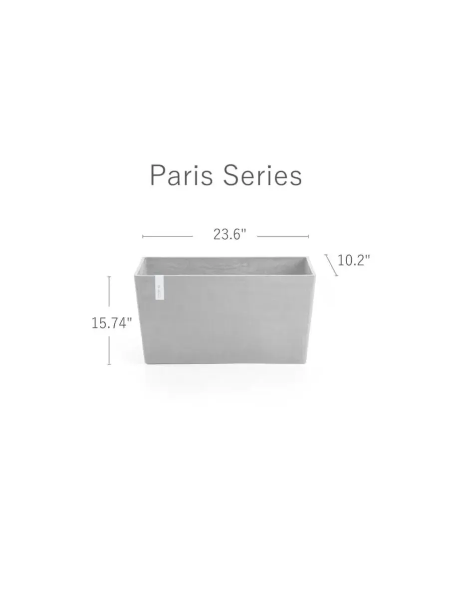 Прочный современный прямоугольный пластиковый горшок для растений Paris, 60 см Ecopots — изображение 3 из 3, серый