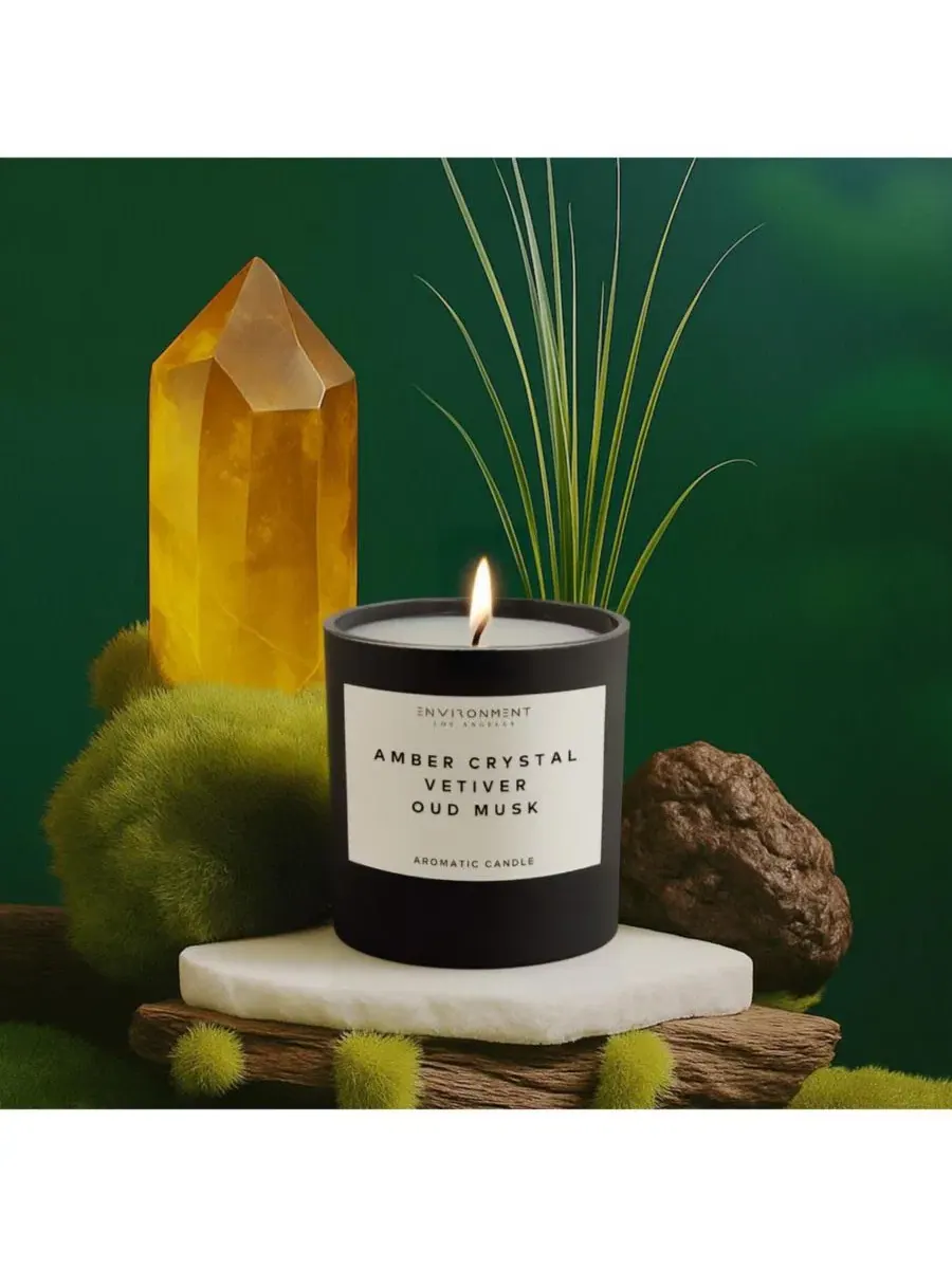 Ароматическая свеча 8 унций Amber Crystal | Vetiver | Oud Musk ENVIRONMENT — изображение 2 из 3, нет цвета