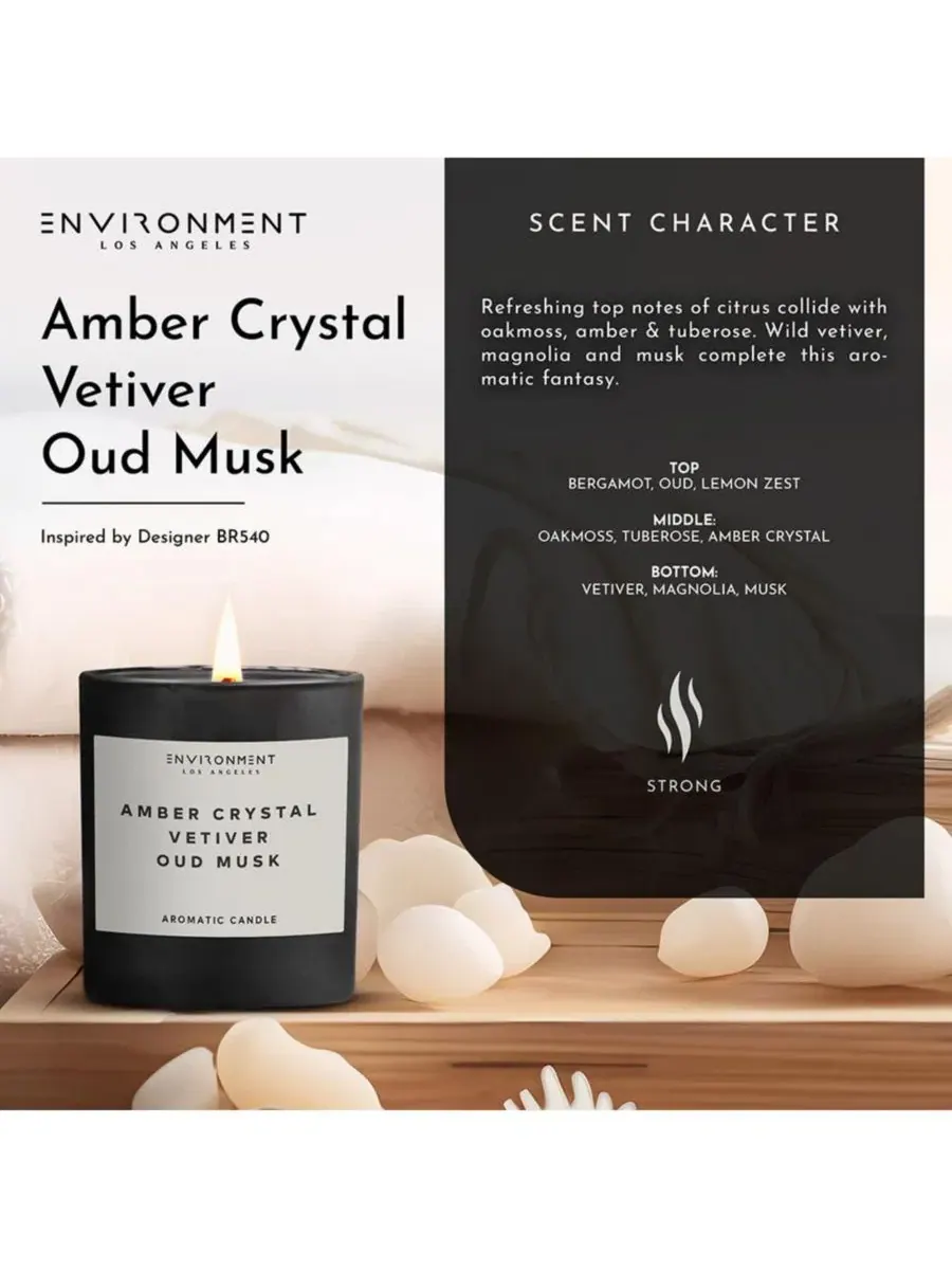 Ароматическая свеча 8 унций Amber Crystal | Vetiver | Oud Musk ENVIRONMENT — изображение 3 из 3, нет цвета