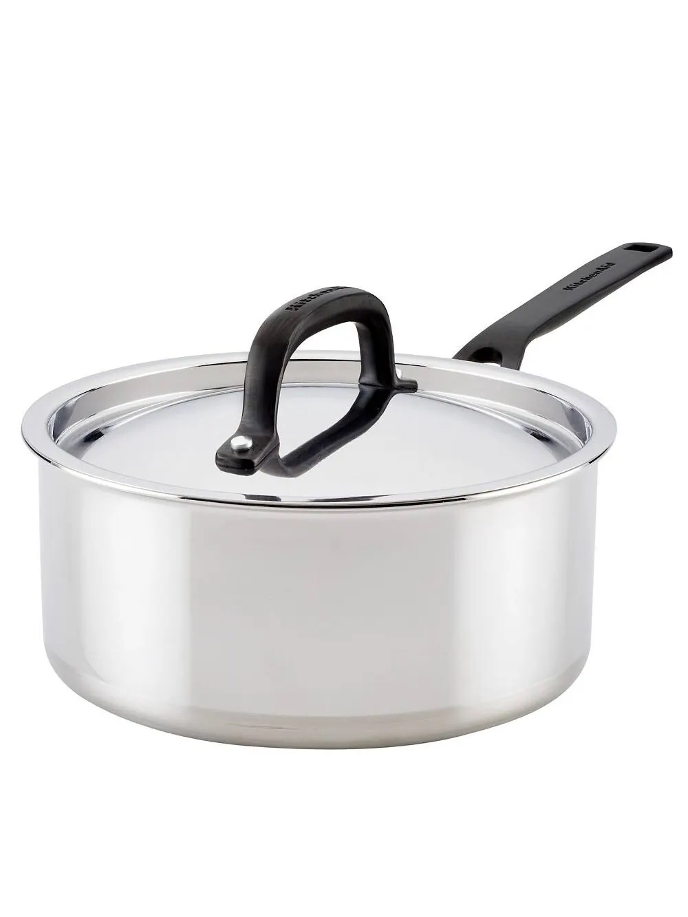 Ковш с крышкой KitchenAid 5-Ply Clad Stainless Steel, 2,8 л, Полированная сталь с черной ручкой