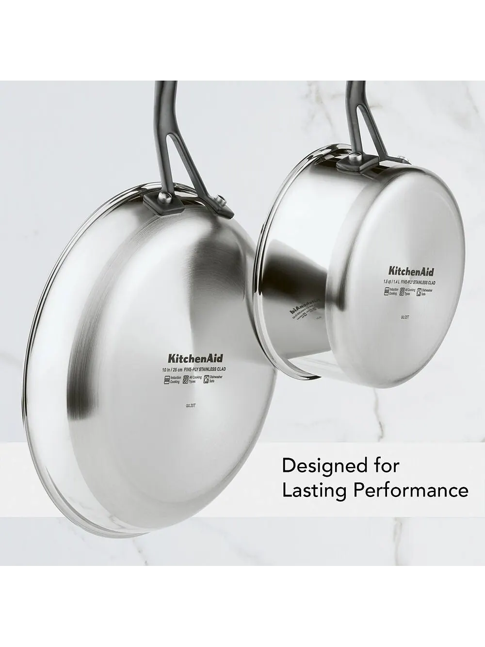 Ковш с крышкой KitchenAid 5-Ply Clad Stainless Steel, 2,8 л, Полированная сталь с черной ручкой — изображение 3 из 8