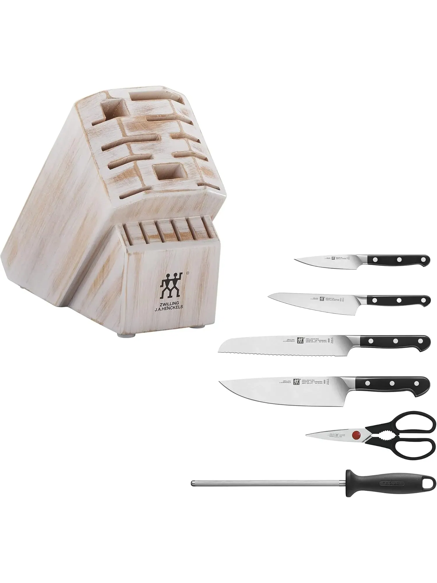 Набор кухонных ножей в блоке ZWILLING Pro Le Blanc, 7 предметов, беленый рустик — изображение 4 из 6, белый