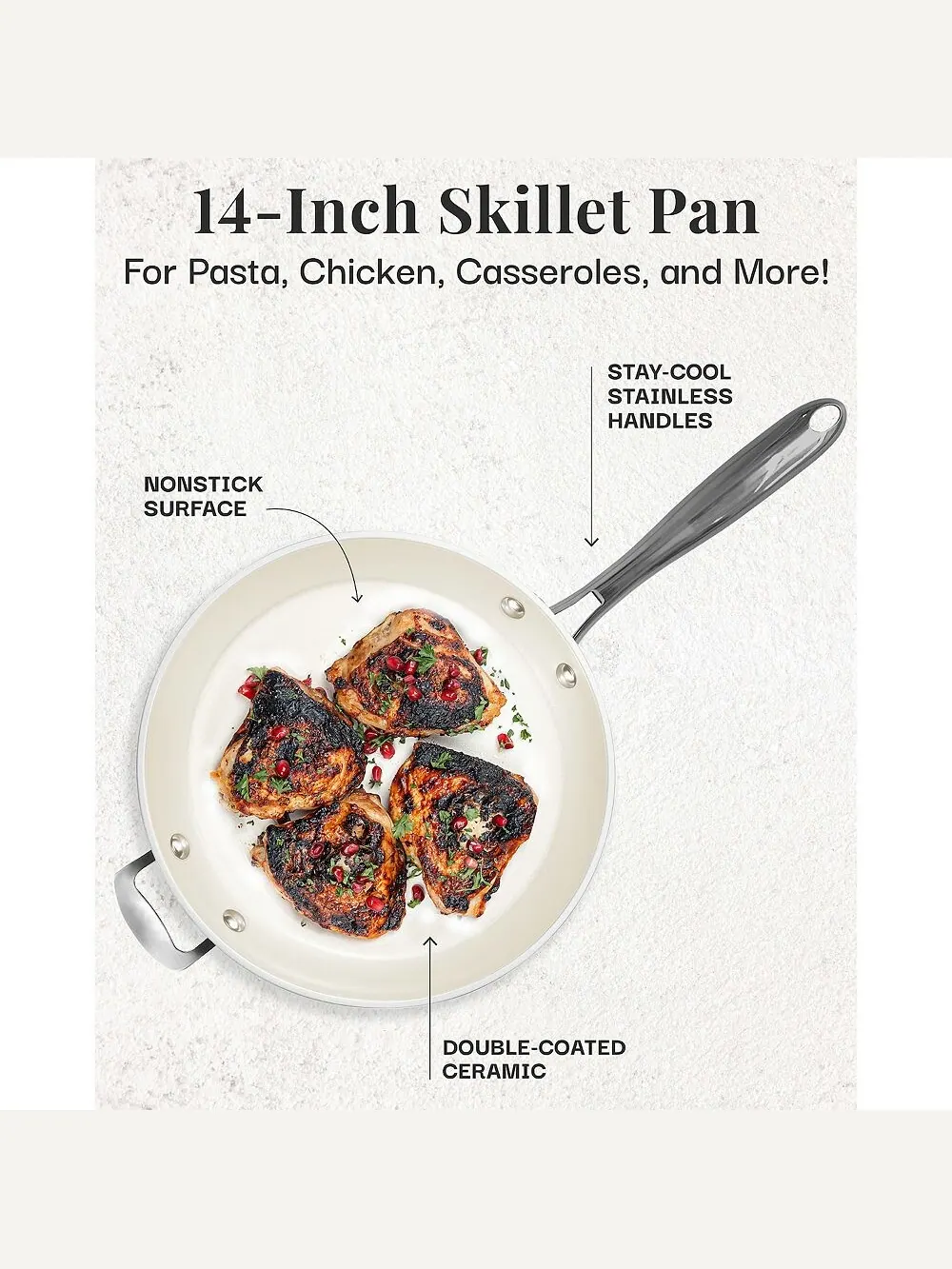Сковорода Gotham Steel Ceramic Nonstick Natural Collection, 35.5 см — изображение 3 из 8, бежевый
