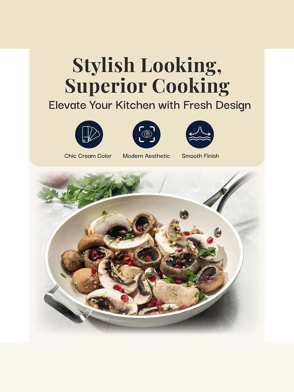 Сковорода Gotham Steel Ceramic Nonstick Natural Collection, 35.5 см — изображение 4 из 8, бежевый