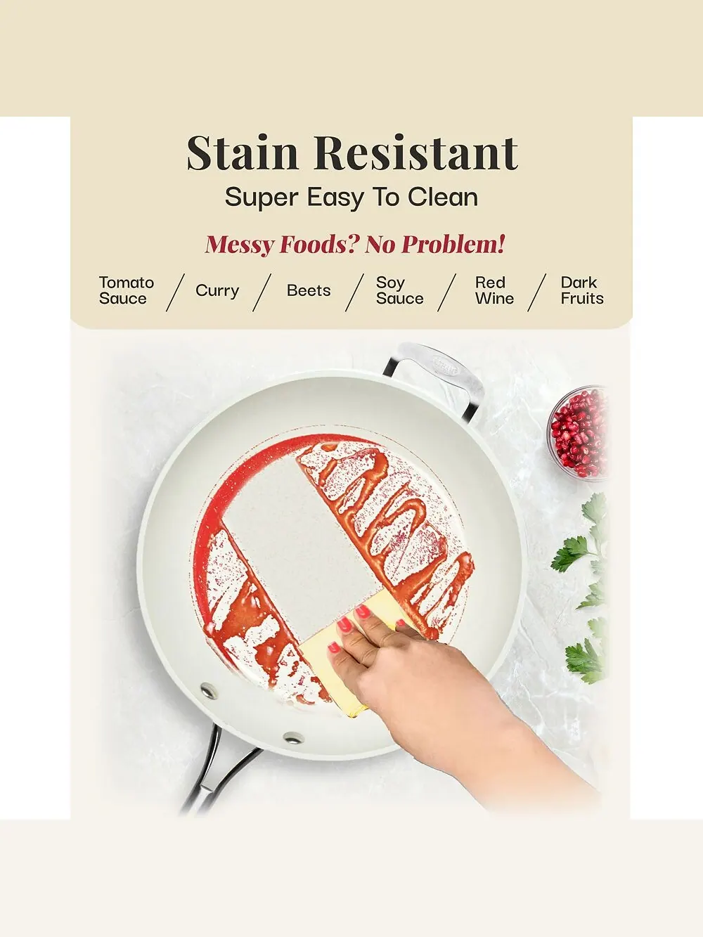 Сковорода Gotham Steel Ceramic Nonstick Natural Collection, 35.5 см — изображение 6 из 8, бежевый