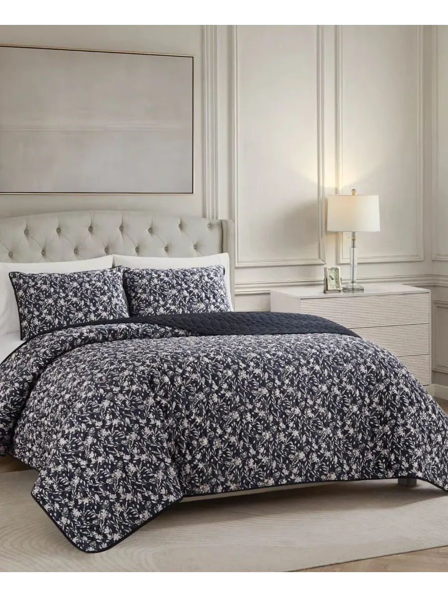 Стеганое одеяло с велюровым покрытием, King, с наволочками, Floral Vanna Velvet BCBG — изображение 5 из 8, черный