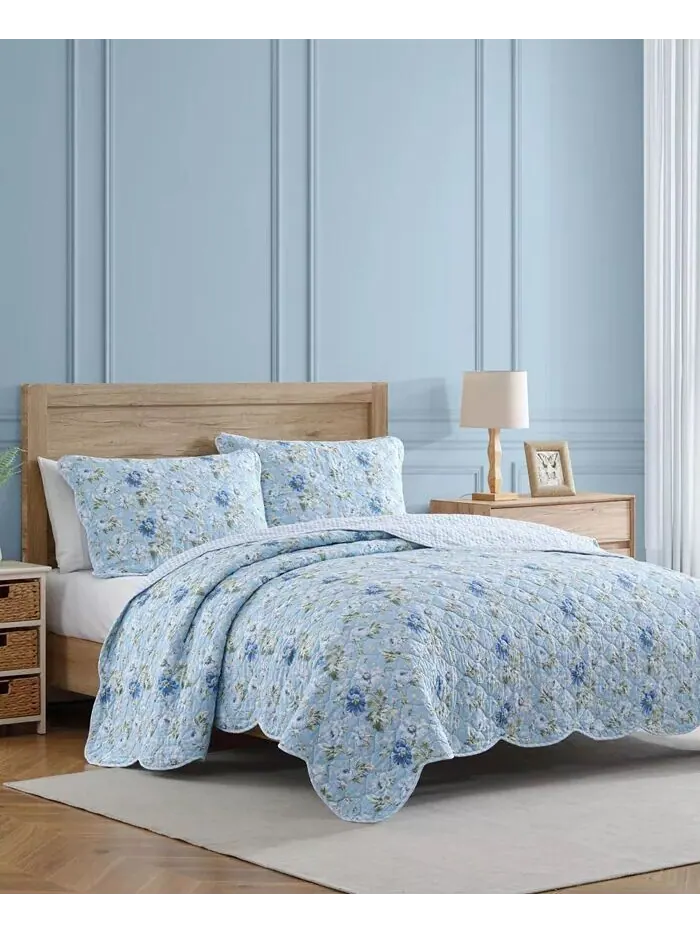 Наборы двусторонних одеял «Пионовый сад» Laura Ashley — изображение 2 из 8, светлый синий/зеленый
