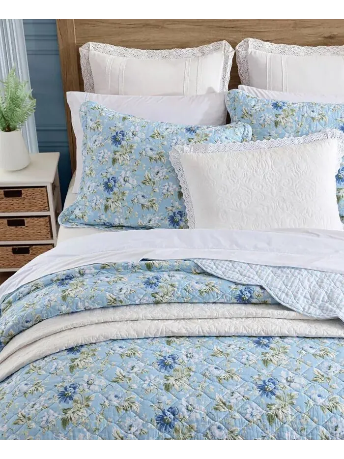 Наборы двусторонних одеял «Пионовый сад» Laura Ashley — изображение 3 из 8, светлый синий/зеленый