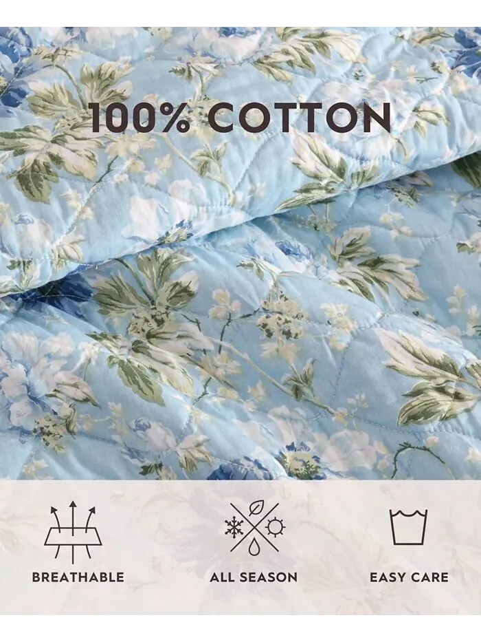 Наборы двусторонних одеял «Пионовый сад» Laura Ashley — изображение 8 из 8, светлый синий/зеленый