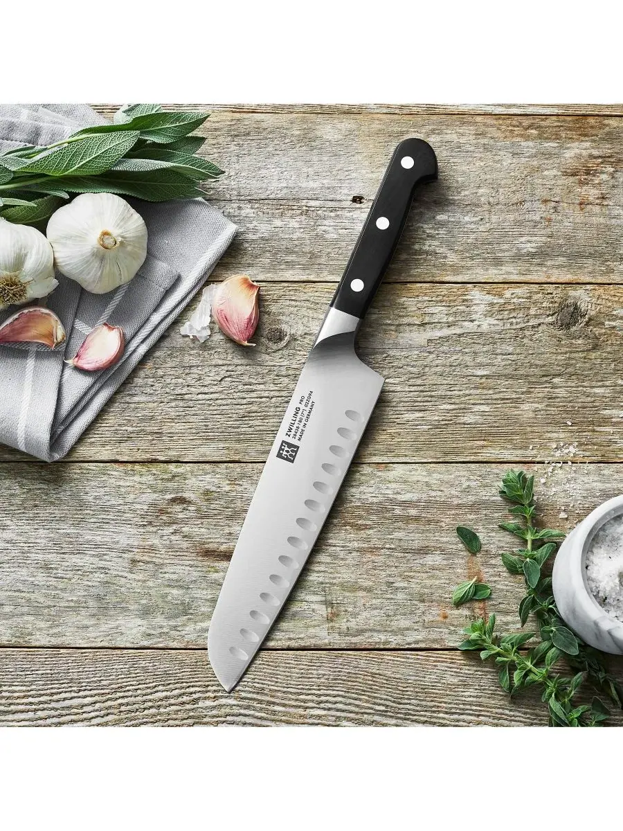 Профессиональный 18 см тонкий нож Santoku HE Zwilling — изображение 3 из 3, серебристый