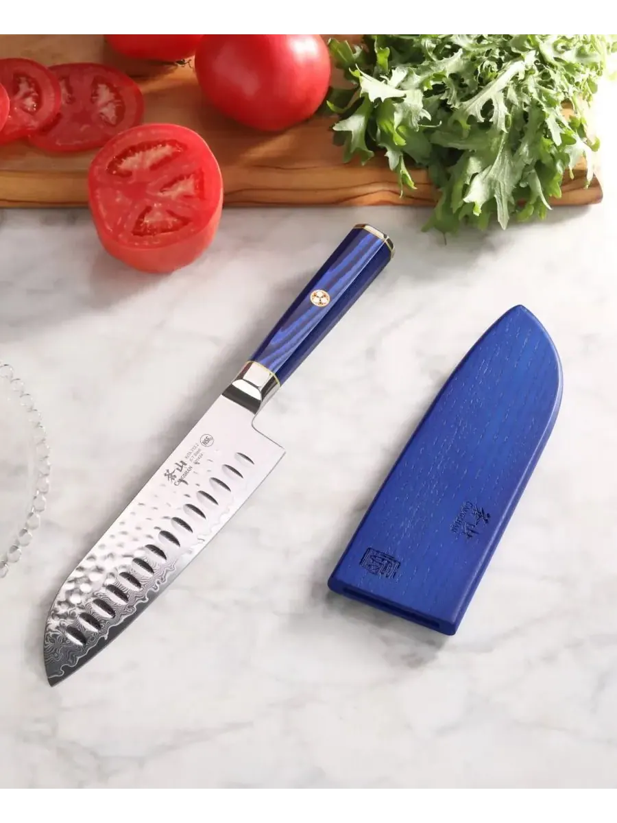 Нож Santoku серии Kita 18 см с ножнами Cangshan — изображение 2 из 3, синий