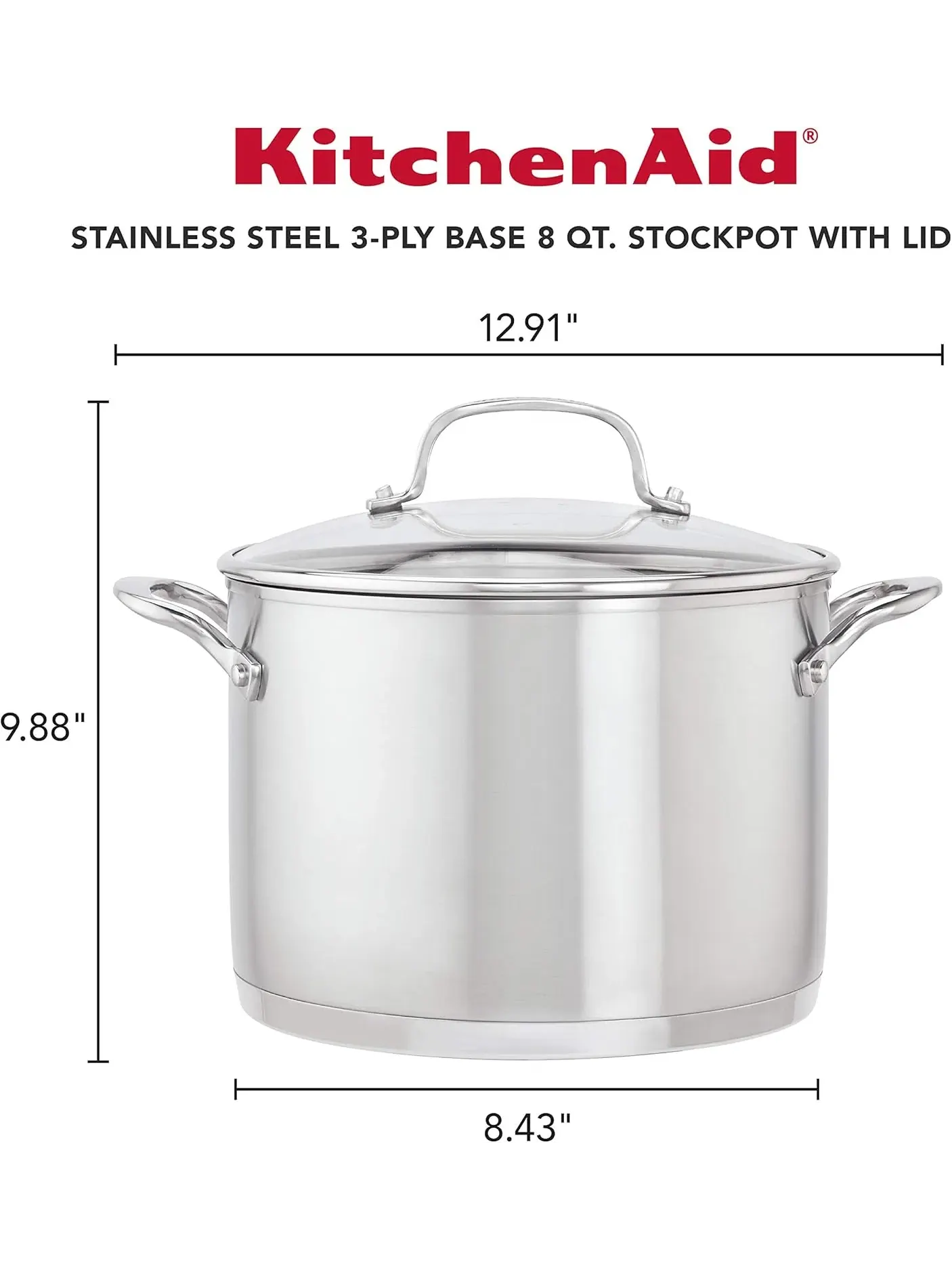 Кастрюля KitchenAid 3-Ply Base Stainless Steel Induction, 7,6 л — изображение 2 из 14, серебристый