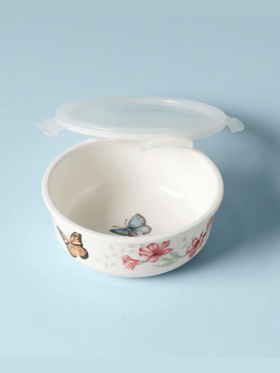 Небольшая сервировочная и складская миска Butterfly Meadow с крышкой Lenox — изображение 2 из 3, белый