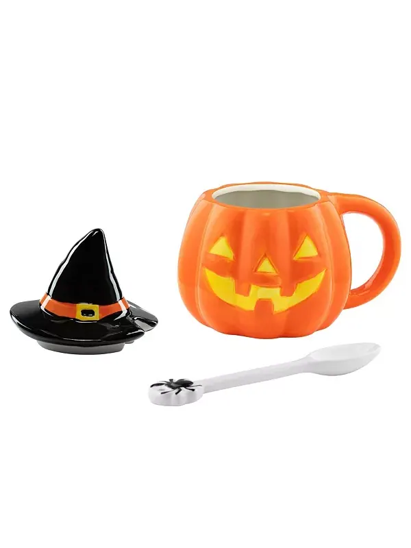 Кружка с крышкой и ложкой, тыквы Mr. Halloween — изображение 2 из 3, оранжевый