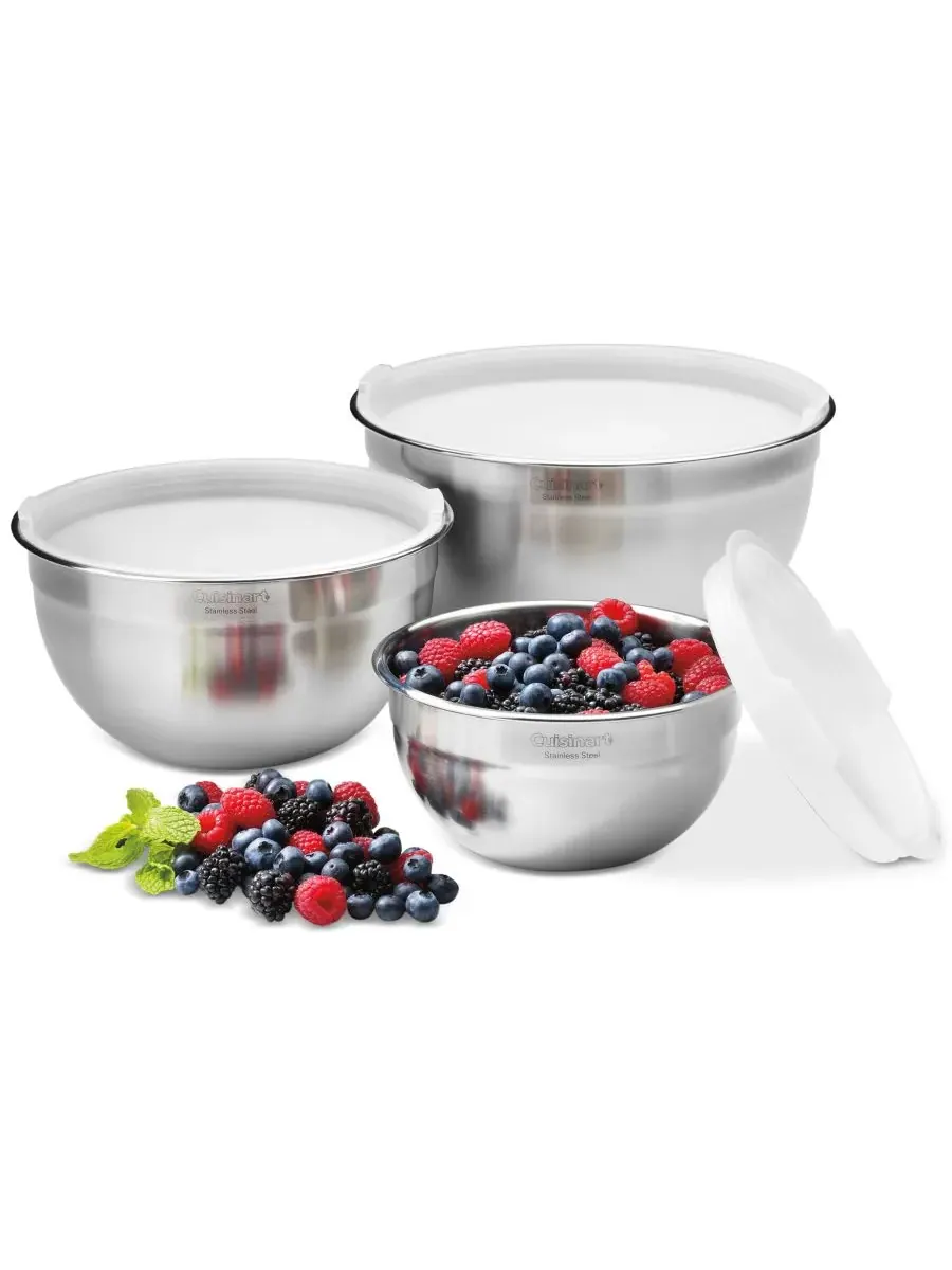 Набор из 3 мисок для смешивания из нержавеющей стали с крышками Cuisinart, нержавеющая сталь