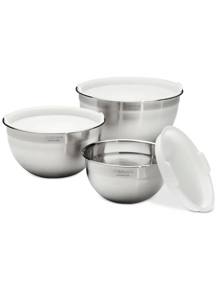 Набор из 3 мисок для смешивания из нержавеющей стали с крышками Cuisinart, нержавеющая сталь — изображение 2 из 2