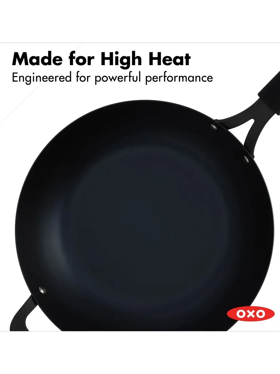 Вок из углеродистой стали Obsidian, 30 см Oxo — изображение 7 из 8, черный