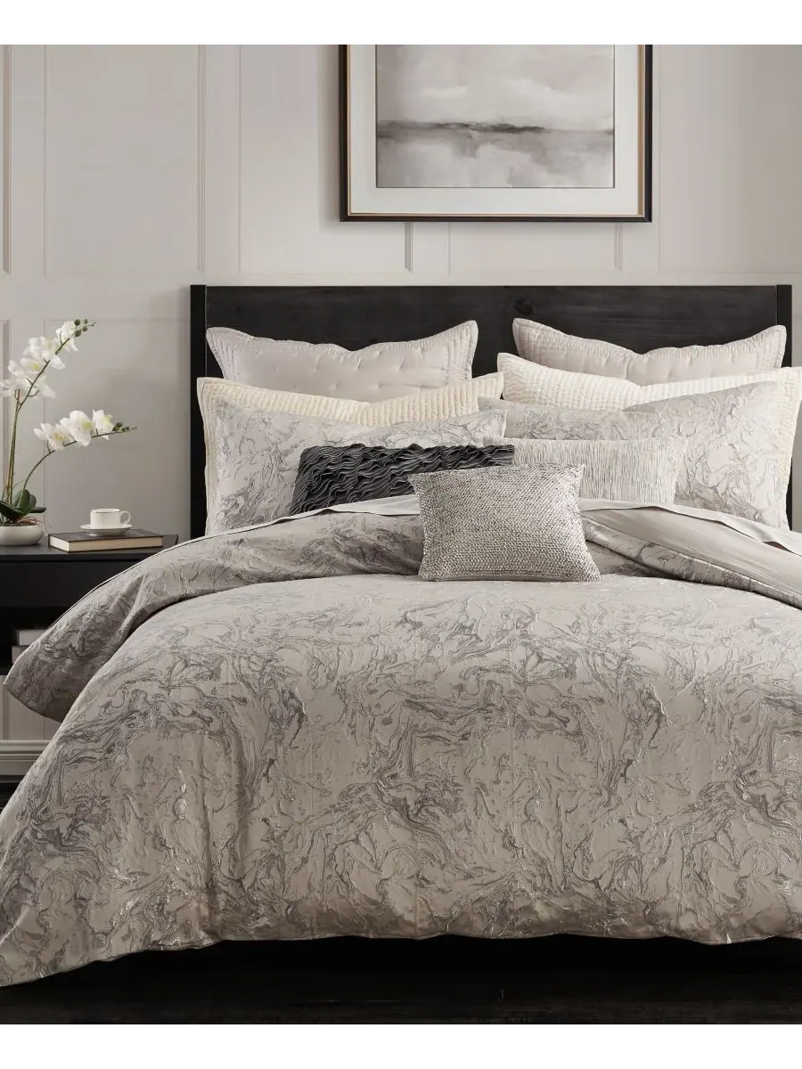 Пододеяльник "Жидкий мрамор", размер "Кинг-сайз" Donna Karan Home, платиновый