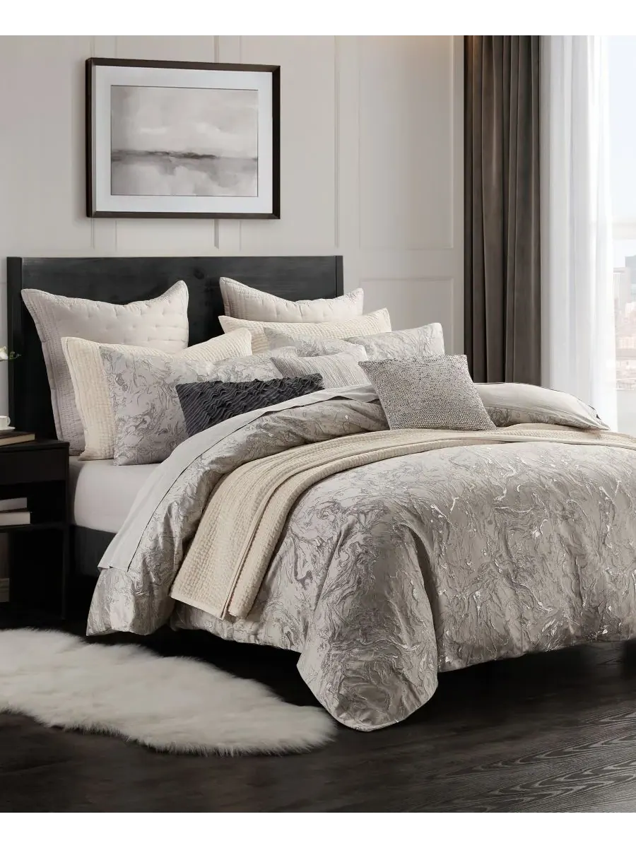 Пододеяльник "Жидкий мрамор", размер "Кинг-сайз" Donna Karan Home, платиновый — изображение 2 из 7, серебристый