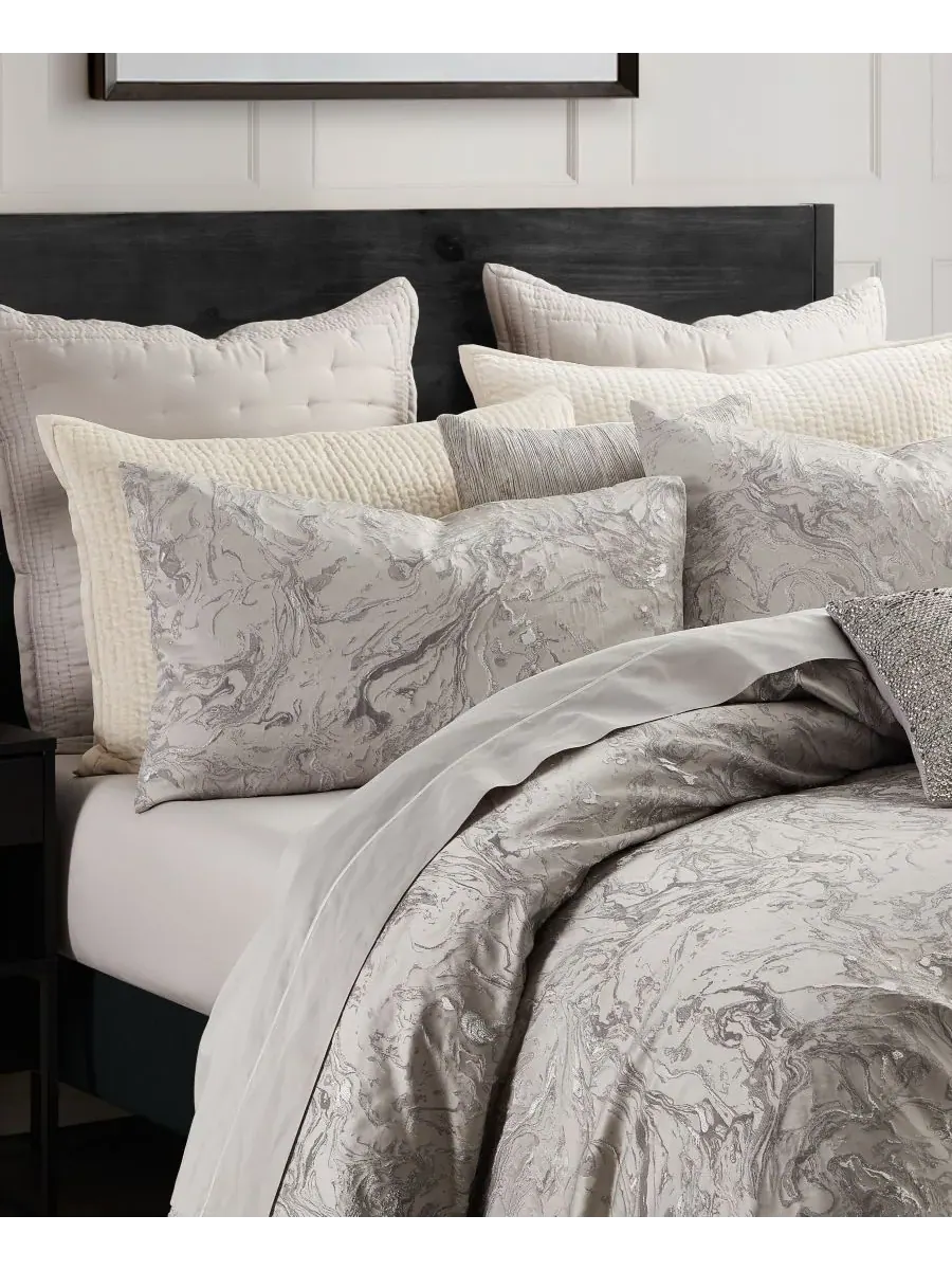 Пододеяльник "Жидкий мрамор", размер "Кинг-сайз" Donna Karan Home, платиновый — изображение 4 из 7, серебристый