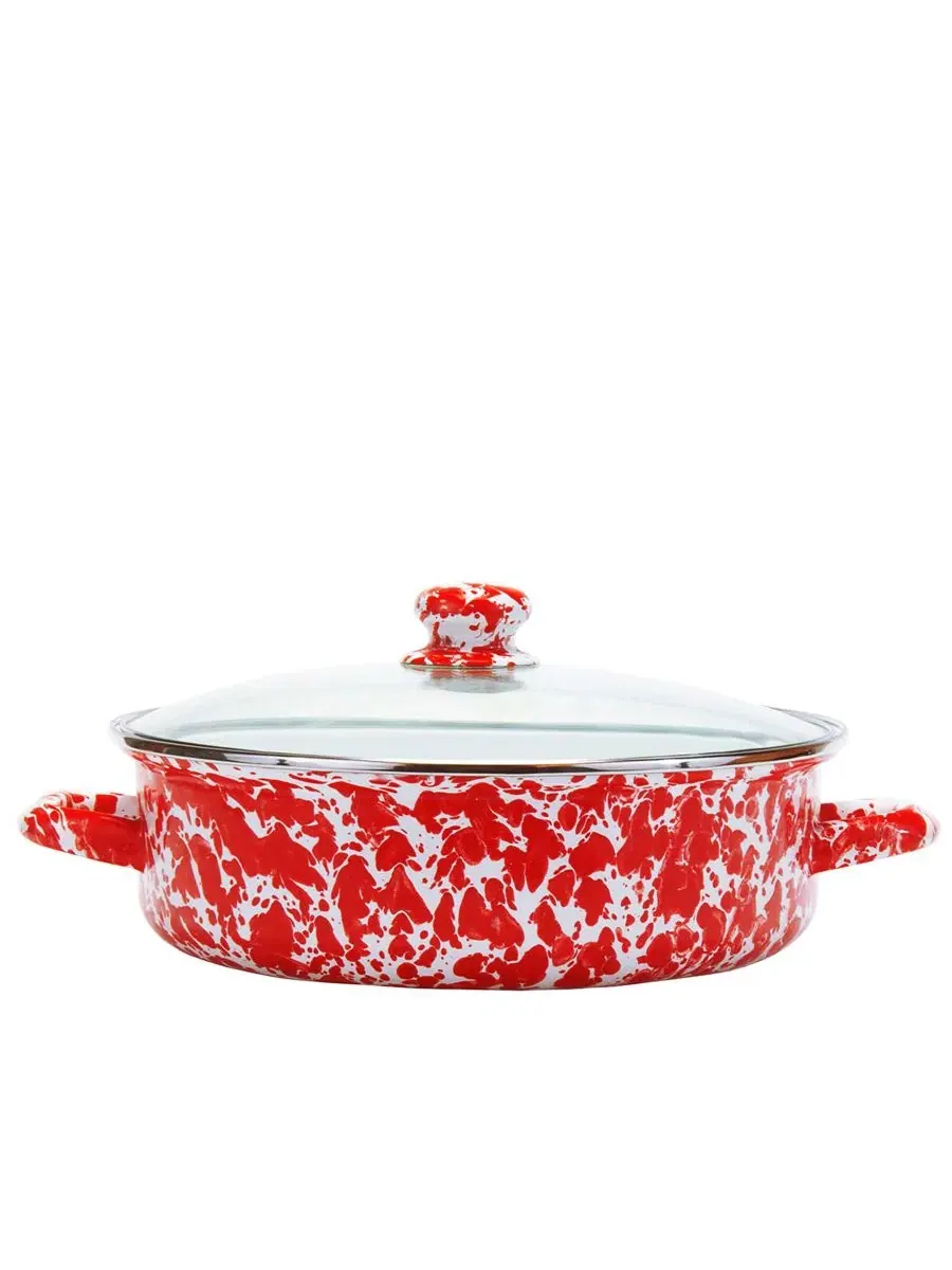 Сотейник 5 л из эмалированной стали с красным узором Red Swirl Golden Rabbit