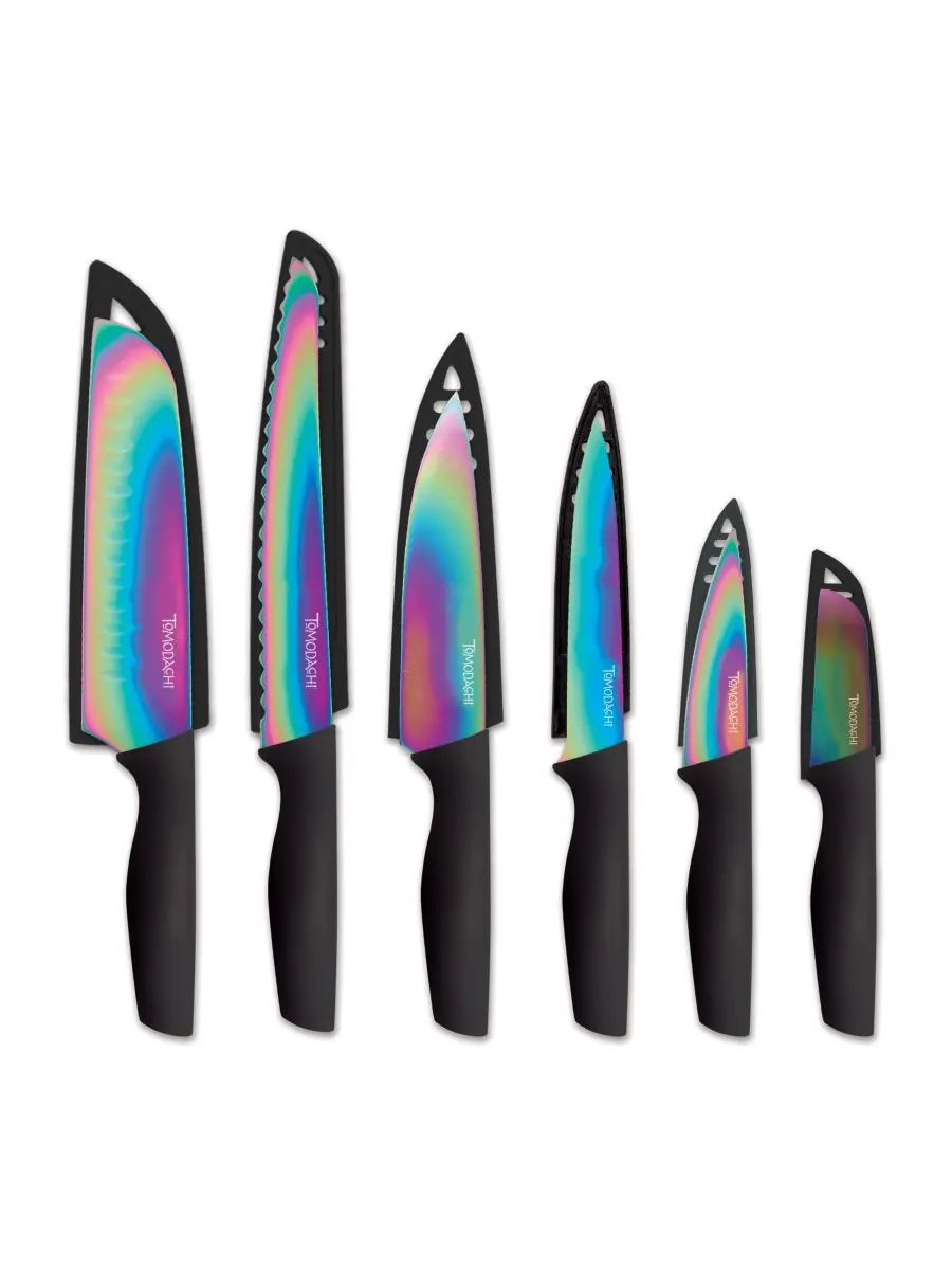 Набор ножей Tomodachi Rainbow Black из 12 предметов с соответствующими титановыми защитными