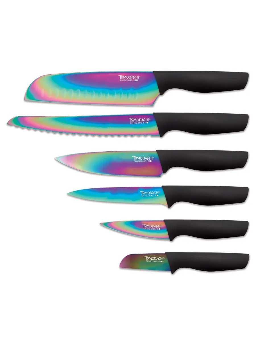 Набор ножей Tomodachi Rainbow Black из 12 предметов с соответствующими титановыми защитными — изображение 2 из 5, мульти