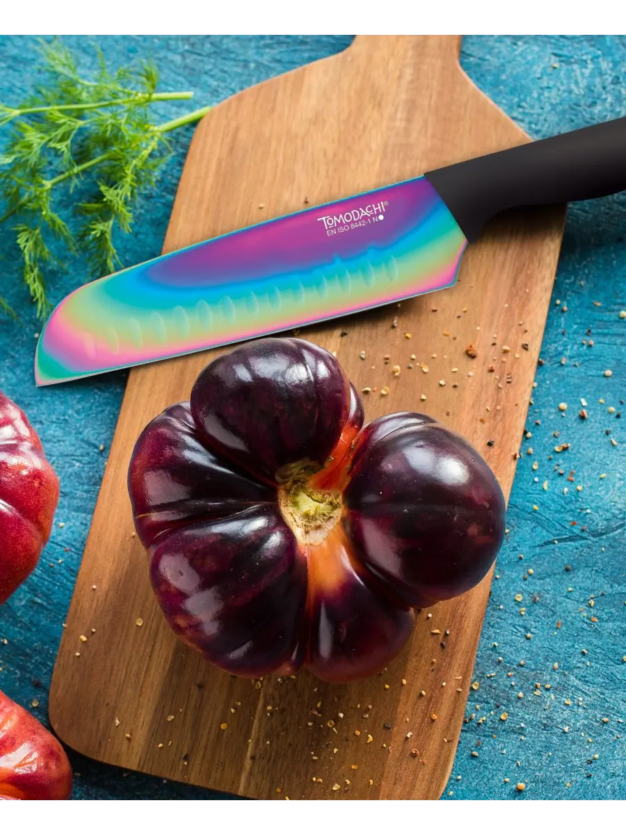 Набор ножей Tomodachi Rainbow Black из 12 предметов с соответствующими титановыми защитными — изображение 3 из 5, мульти