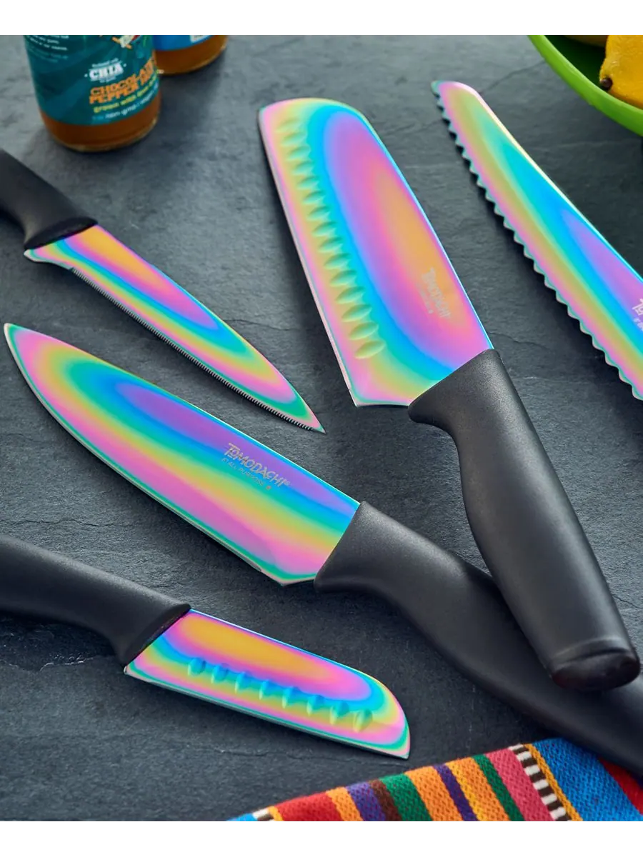 Набор ножей Tomodachi Rainbow Black из 12 предметов с соответствующими титановыми защитными — изображение 5 из 5, мульти