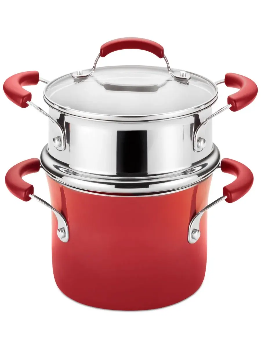 Сотейник Cucina объемом 3 л с антипригарным покрытием, пароваркой и крышкой Rachael Ray — изображение 1 из 10, красный