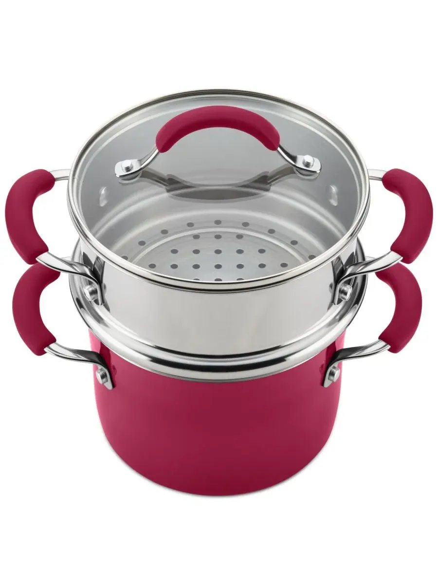 Сотейник Cucina объемом 3 л с антипригарным покрытием, пароваркой и крышкой Rachael Ray — изображение 2 из 10, красный