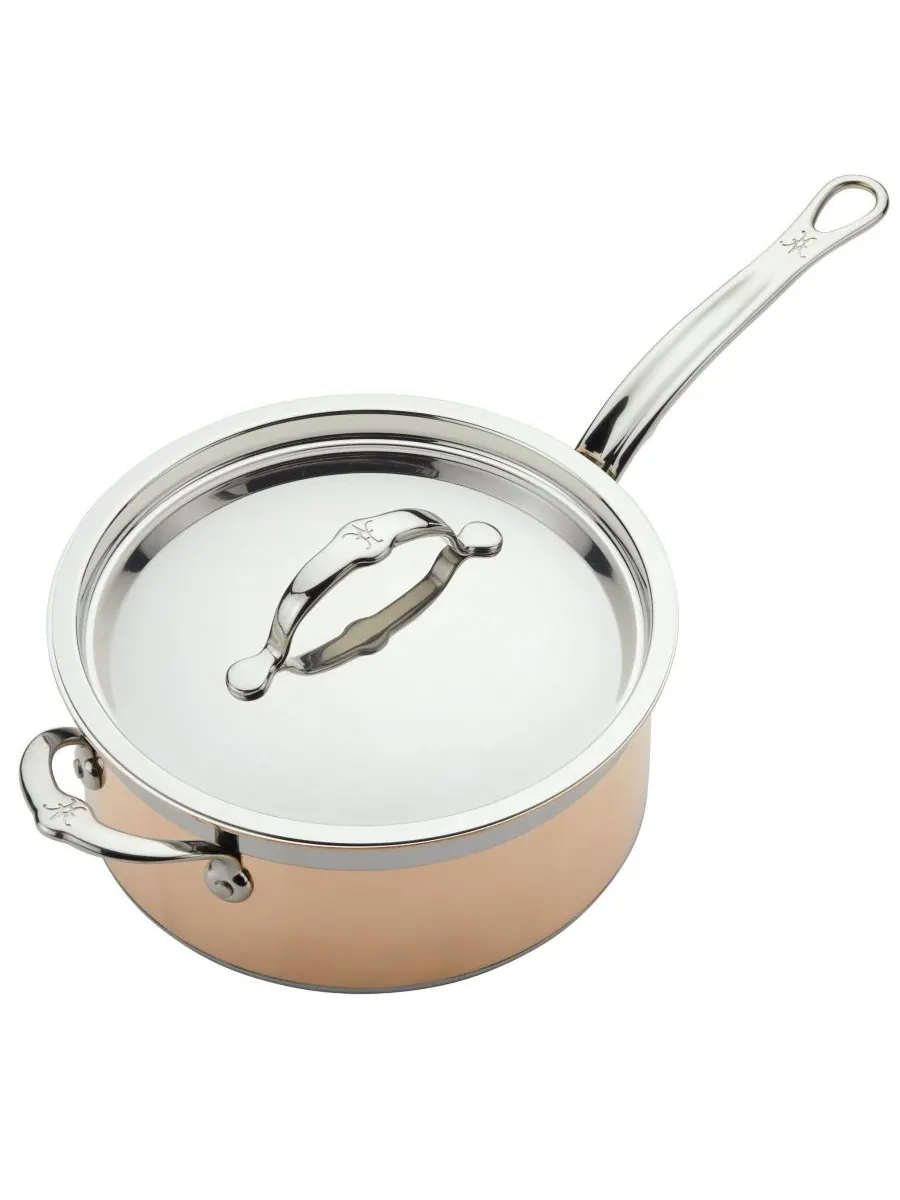 Hestan Индукционная медная кастрюля CopperBond объемом 4 кварты с крышкой и дополнительной ручкой — изображение 2 из 8, медь
