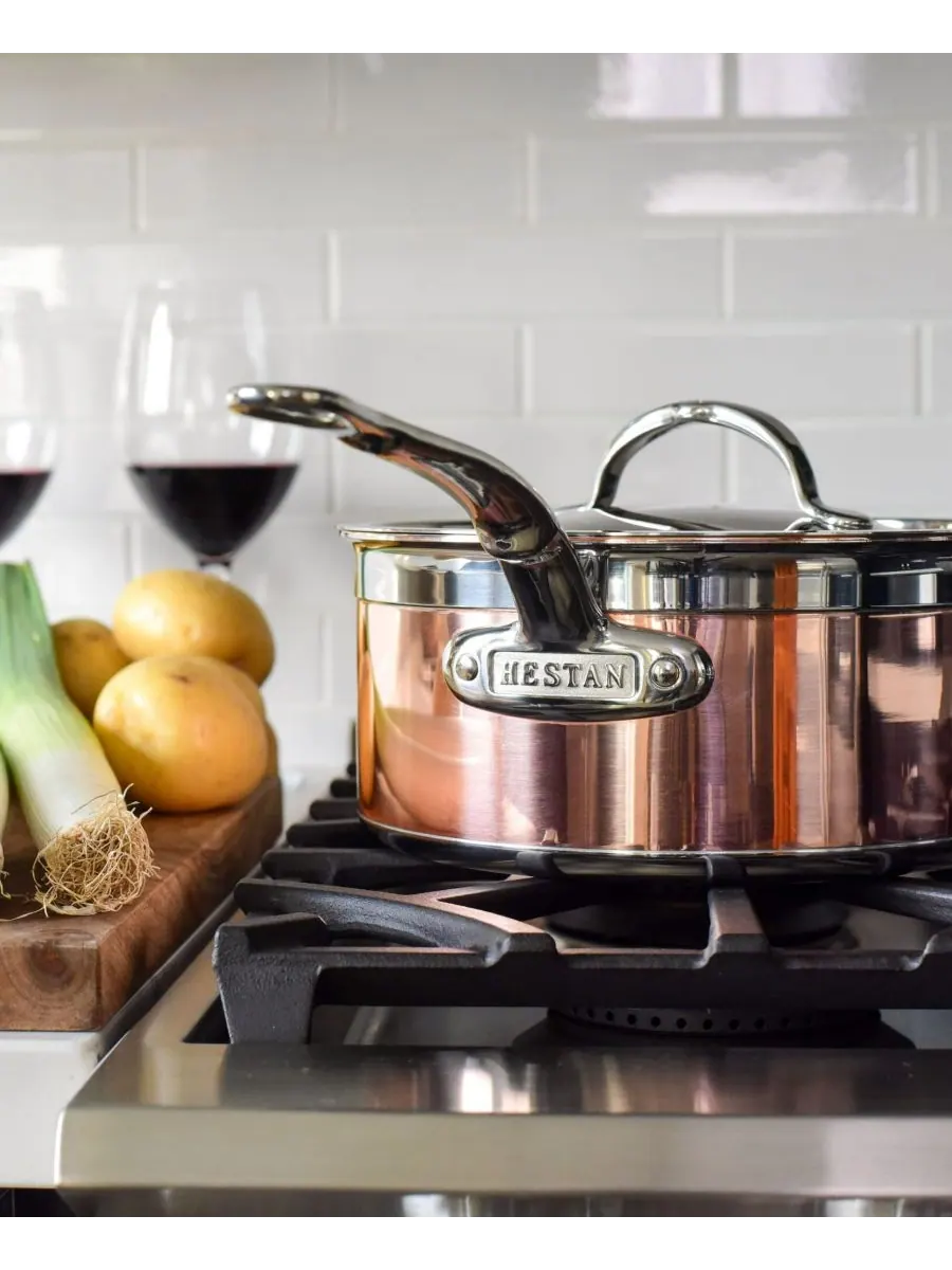 Hestan Индукционная медная кастрюля CopperBond объемом 4 кварты с крышкой и дополнительной ручкой — изображение 7 из 8, медь