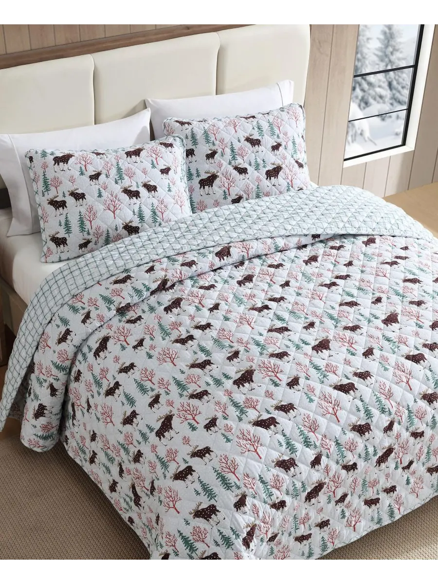 Двустороннее одеяло Mountain Moose из фланелевой хлопковой ткани, размер Twin Eddie Bauer — изображение 3 из 9, серый