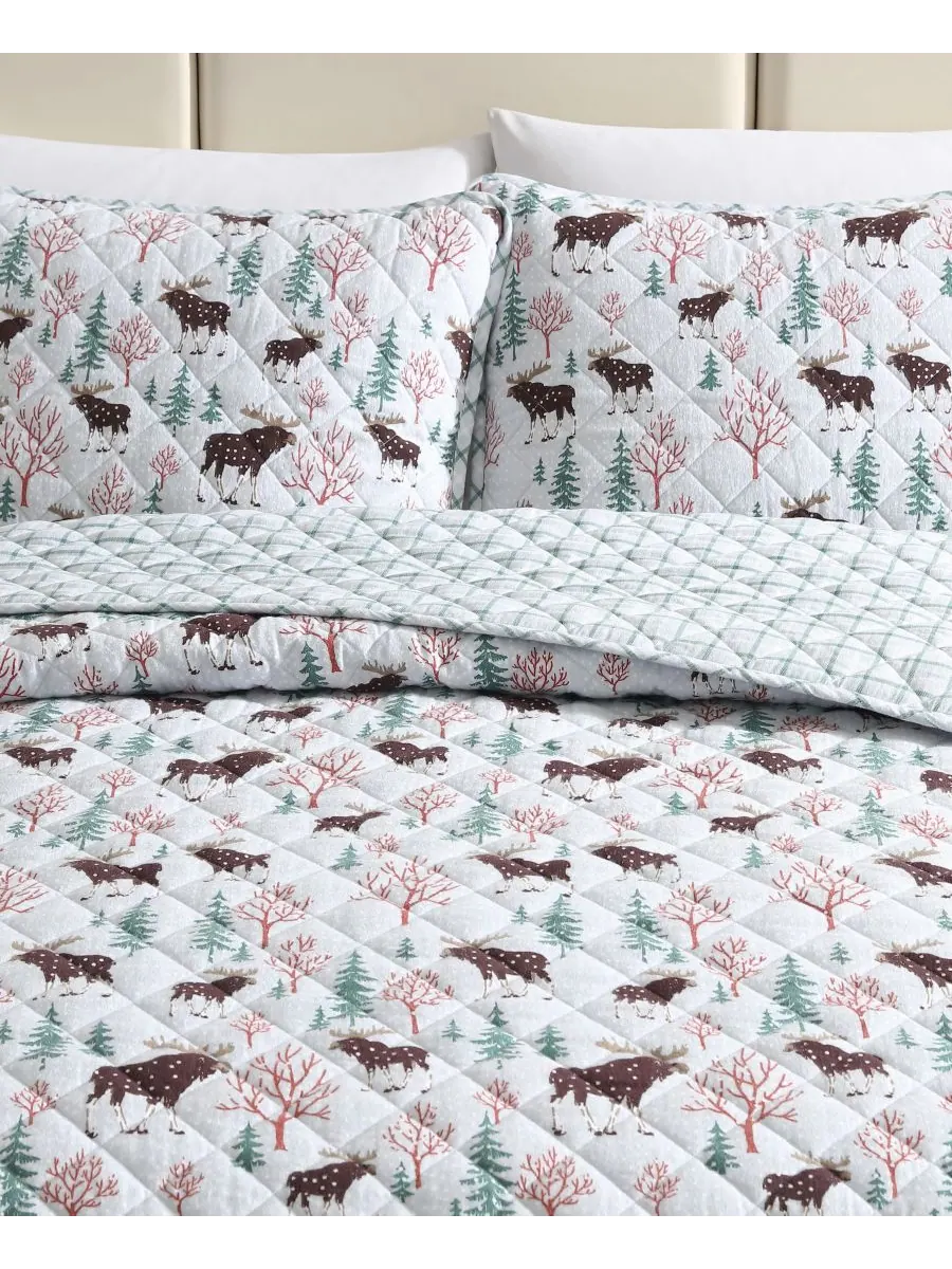 Двустороннее одеяло Mountain Moose из фланелевой хлопковой ткани, размер Twin Eddie Bauer — изображение 5 из 9, серый