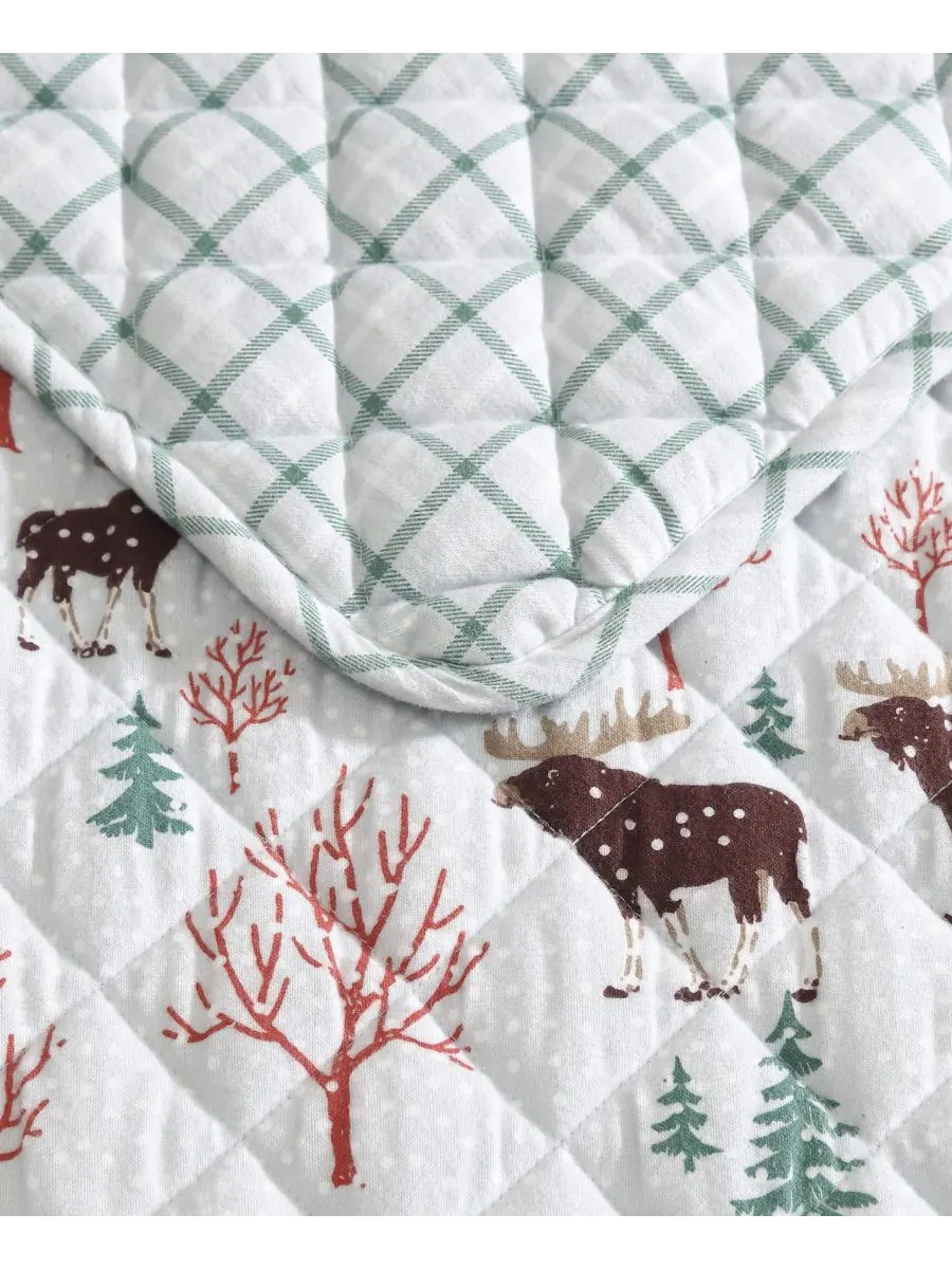 Двустороннее одеяло Mountain Moose из фланелевой хлопковой ткани, размер Twin Eddie Bauer — изображение 6 из 9, серый