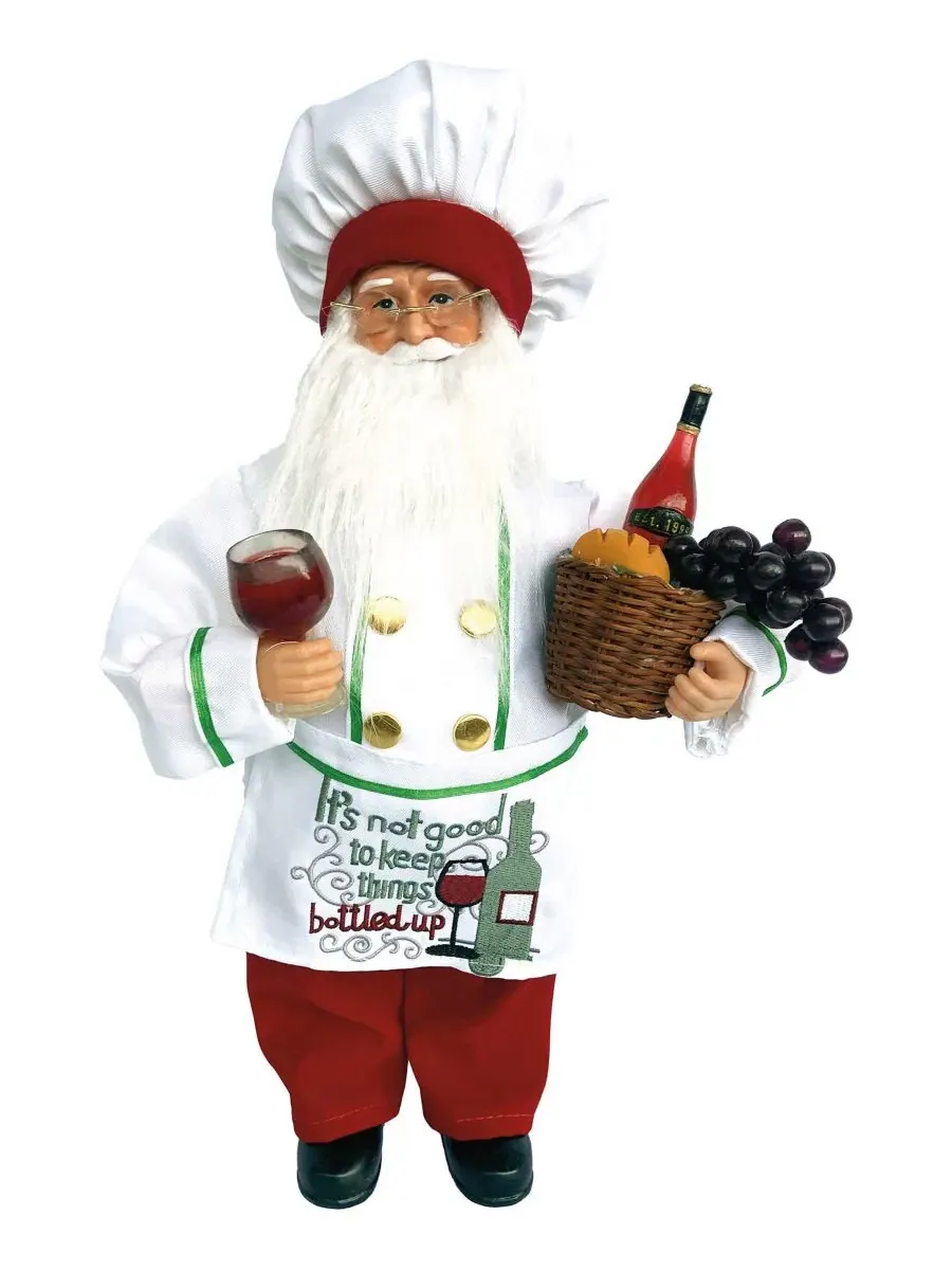 Фигурка Санты с корзиной винограда и бутылкой вина, модель It's Not Good to Keep Things Bottled Up