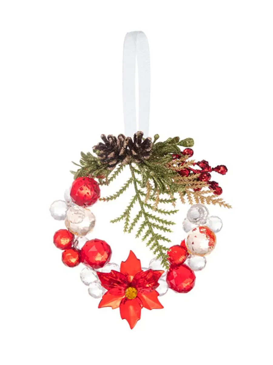 Миниатюрное акриловое венковое украшение Poinsettia Beaded Wreath Ornament Ganz