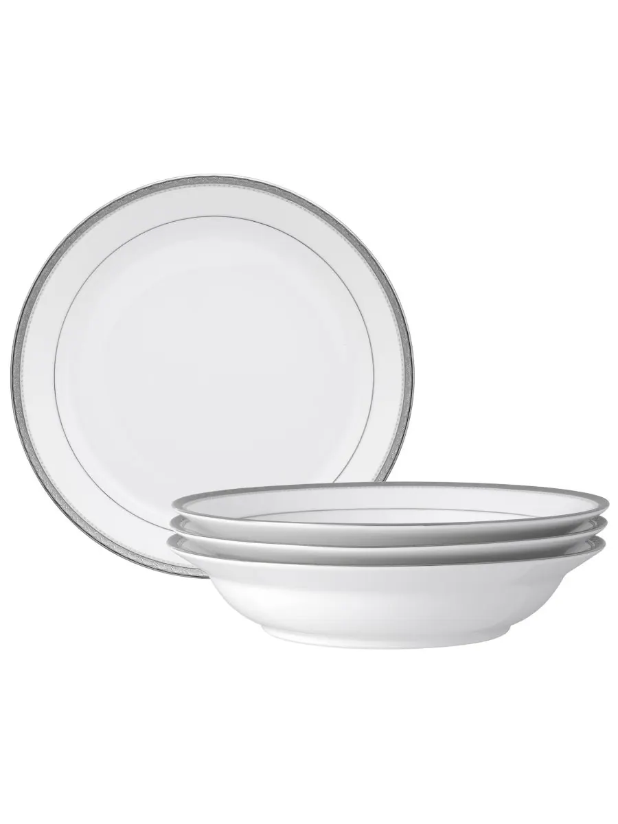 Noritake Набор из 4 обеденных тарелок Charlotta Platinum с ободком, рассчитанный на 4 персоны