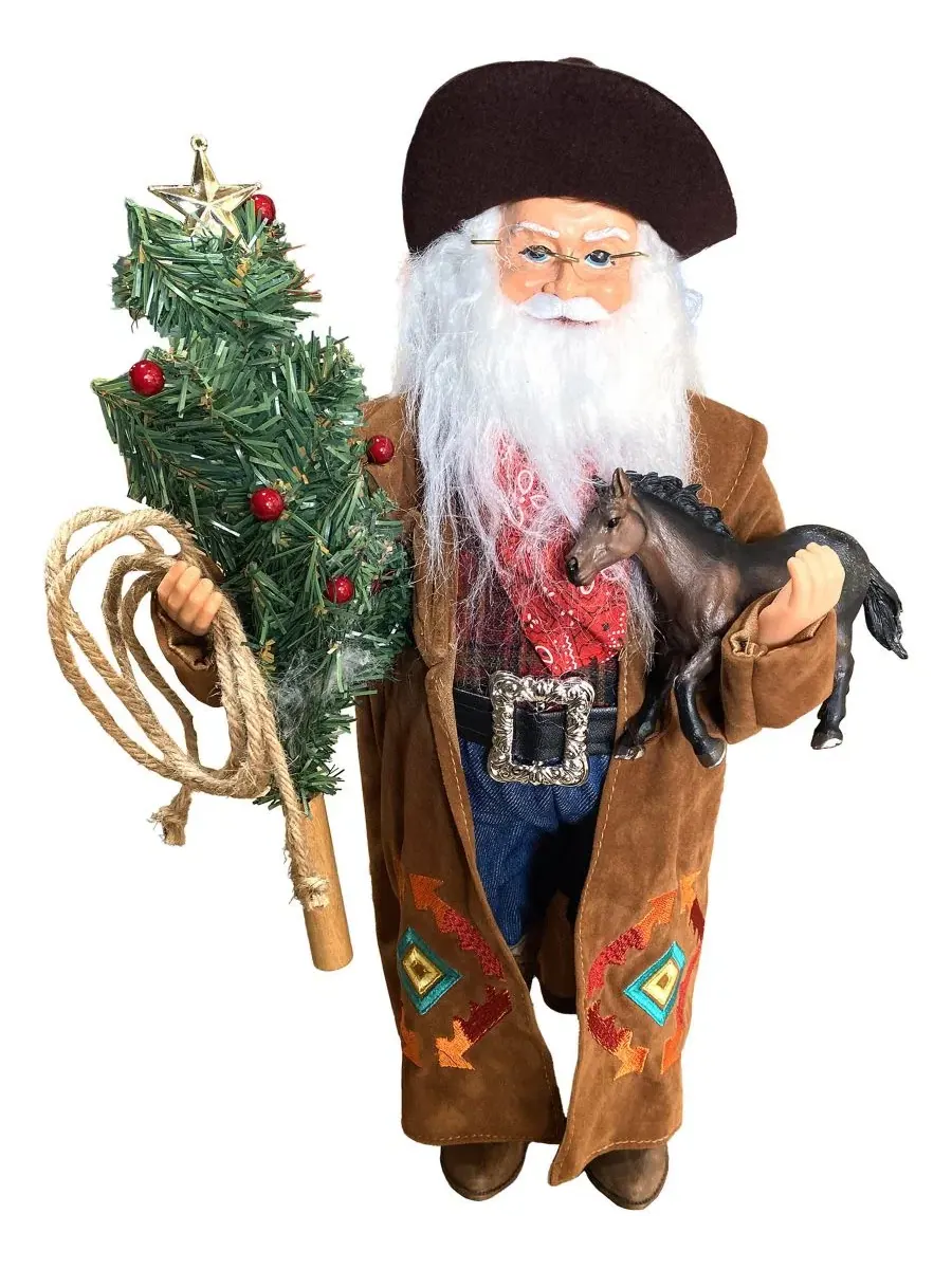 Фигурка Санта-Клауса с лошадью и елкой, 47 см, Spirit of the West Santa's Workshop