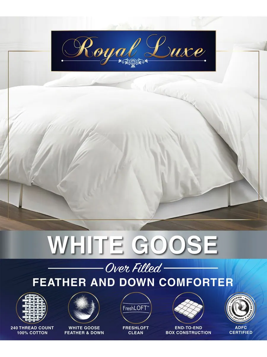 Royal Luxe Одеяло White Goose из гусиного пера и пуха, плотность ткани 240 нитей на дюйм, размер — изображение 7 из 8, белый