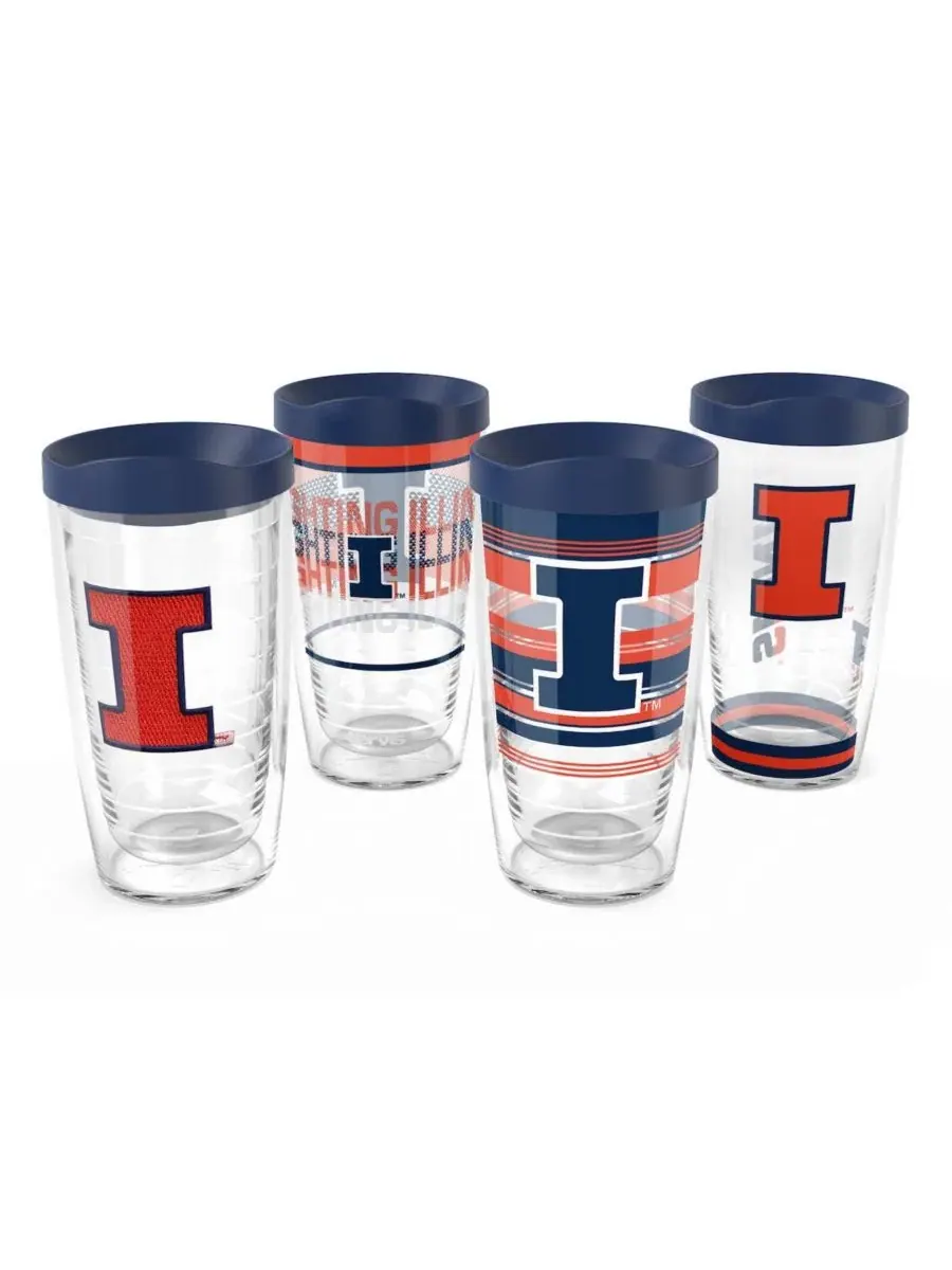Набор из 4 стаканов с двойными стенками Tervis, с эмблемой Illinois Fighting Illini, 16 унций