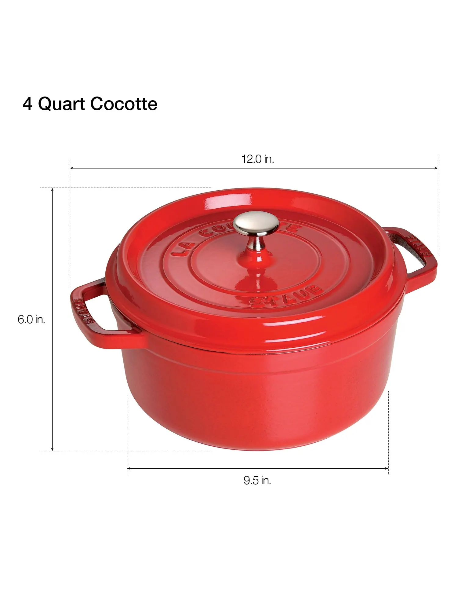 Круглая чугунная кокотница Staub, 24 см, 3.8 л — изображение 2 из 6, красный