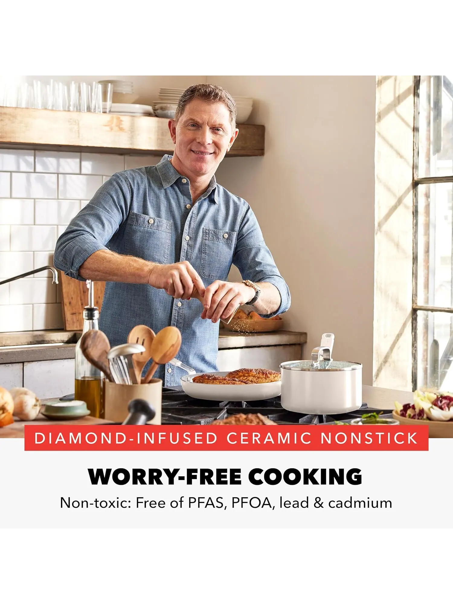 Сковорода GreenPan x Bobby Flay Ceramic Nonstick, 20 см — изображение 2 из 8, бежевый