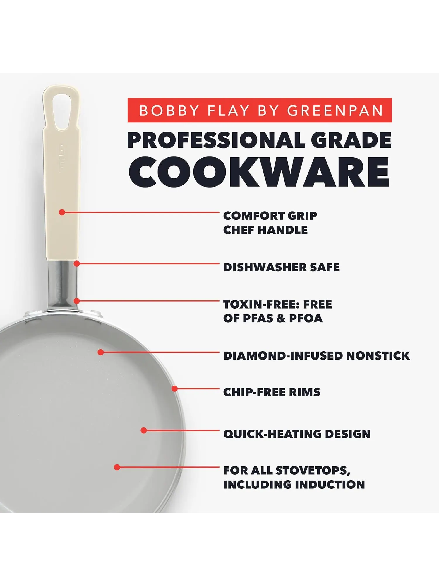 Сковорода GreenPan x Bobby Flay Ceramic Nonstick, 20 см — изображение 3 из 8, бежевый