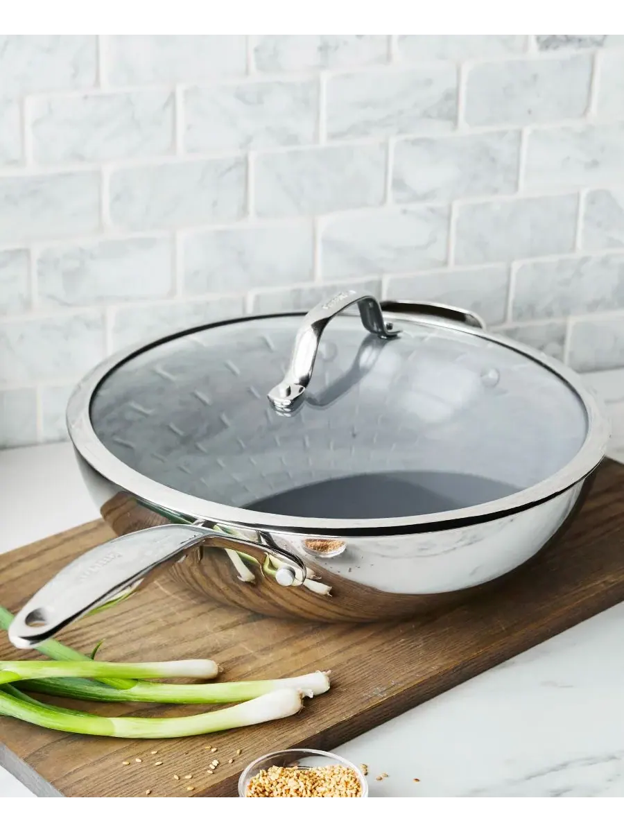 Сковорода-вок с крышкой GreenPan Valencia Pro Ceramic, 30 см — изображение 3 из 9, серебристый