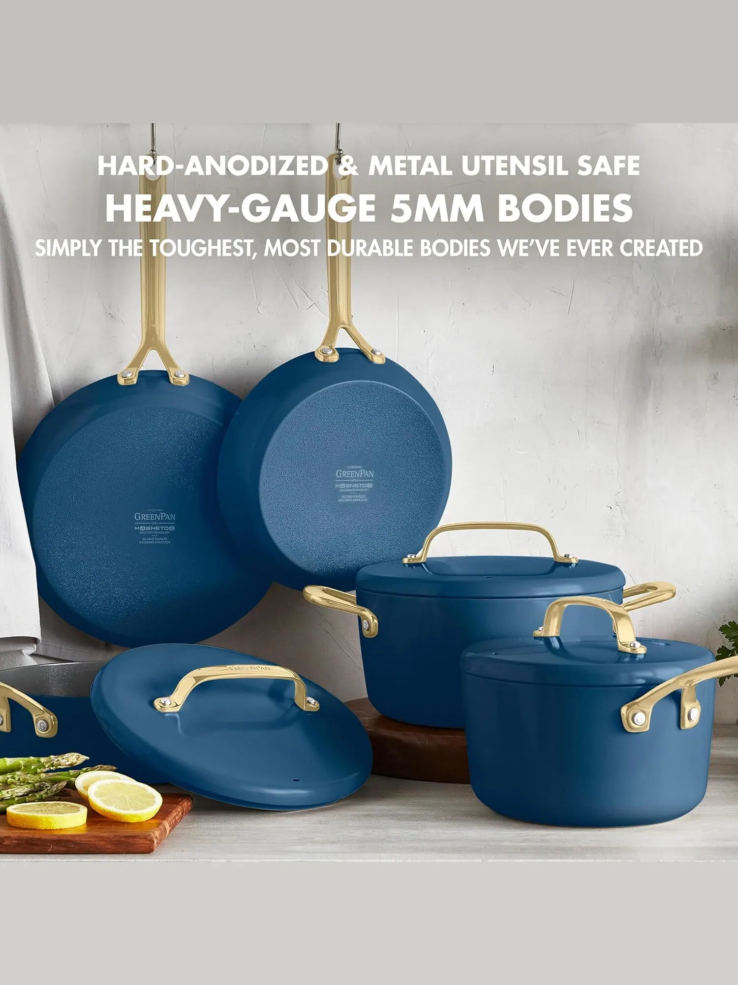 Набор посуды GreenPan GP5 Hard Anodized, 15 предметов — изображение 6 из 11, синий