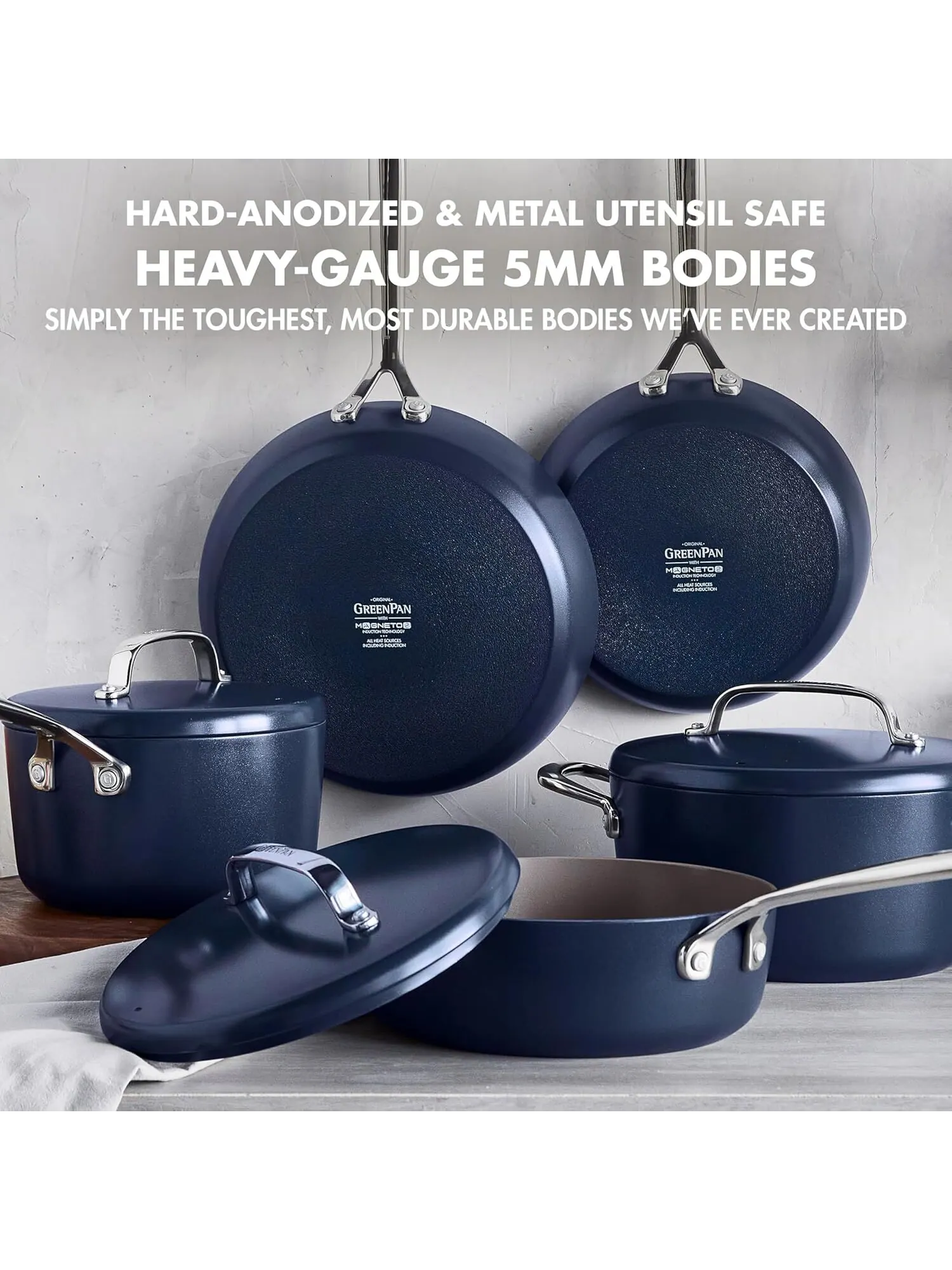 Набор посуды GreenPan GP5 Hard Anodized, 15 предметов — изображение 5 из 11, синий