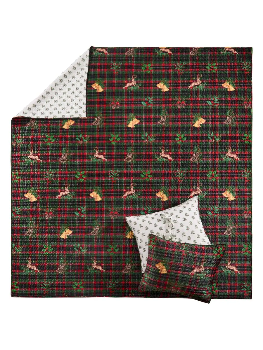 Двустороннее стеганое одеяло Home Merry Tartan, размер King/California King Levtex — изображение 2 из 5, зеленый