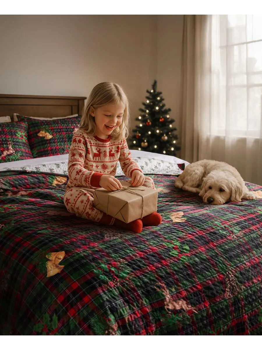 Двустороннее стеганое одеяло Home Merry Tartan, размер King/California King Levtex — изображение 4 из 5, зеленый